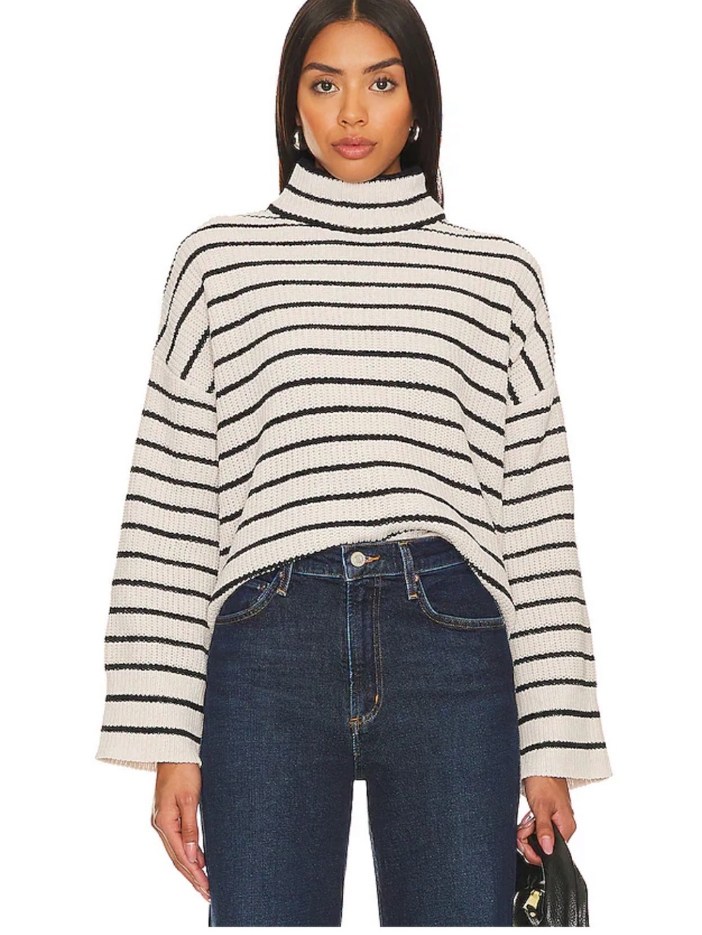 Sanctuary Cream and Black Striped Turtleneck Sweater